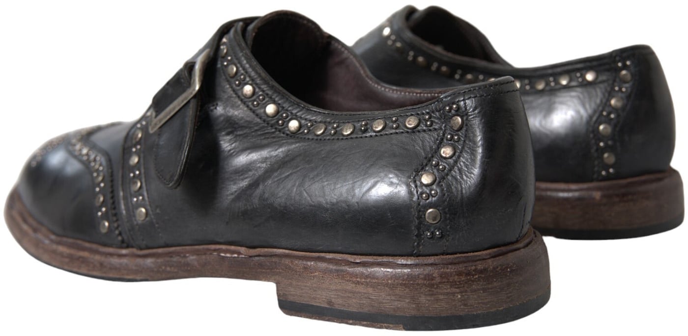 Dolce & Gabbana Black Leather Monk Strap Studded Dress Shoes