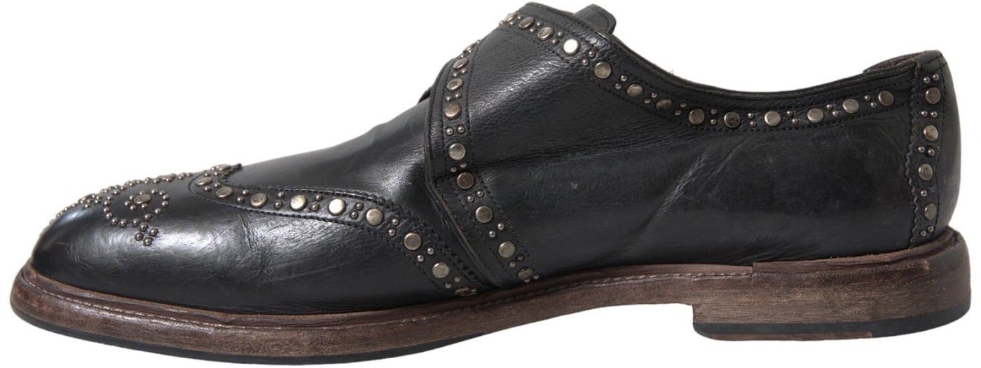 Dolce & Gabbana Black Leather Monk Strap Studded Dress Shoes