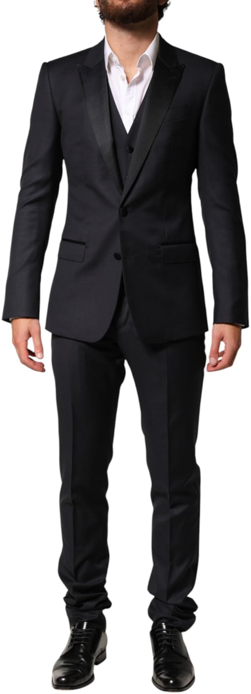 Dolce & Gabbana Blue Wool Single Breasted 3 Piece Men Suit