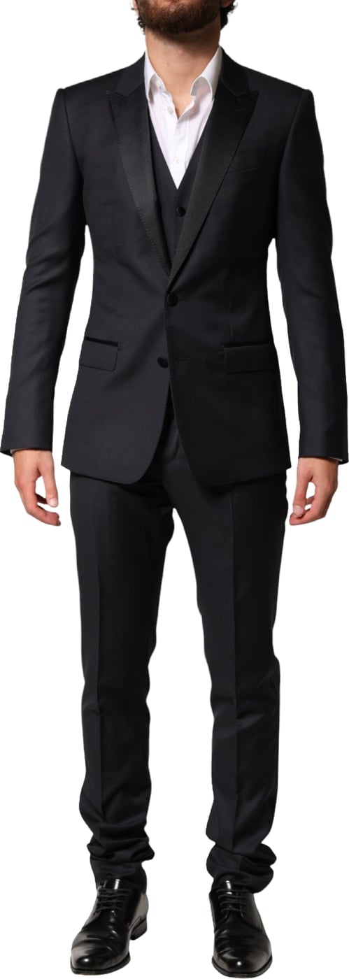 Dolce & Gabbana Blue Wool Single Breasted 3 Piece Men Suit