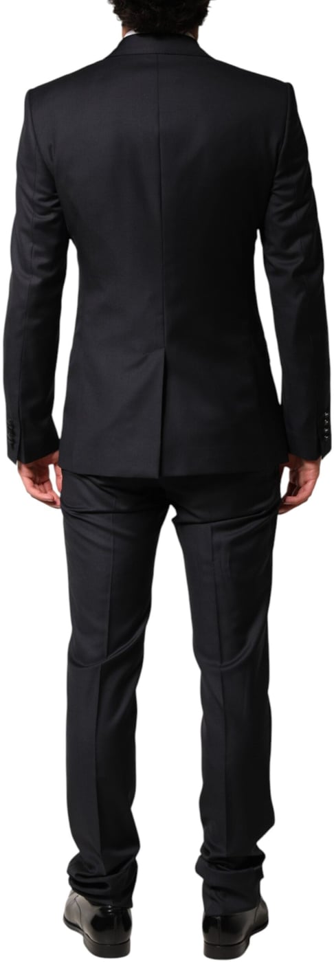 Dolce & Gabbana Blue Wool Single Breasted 3 Piece Men Suit