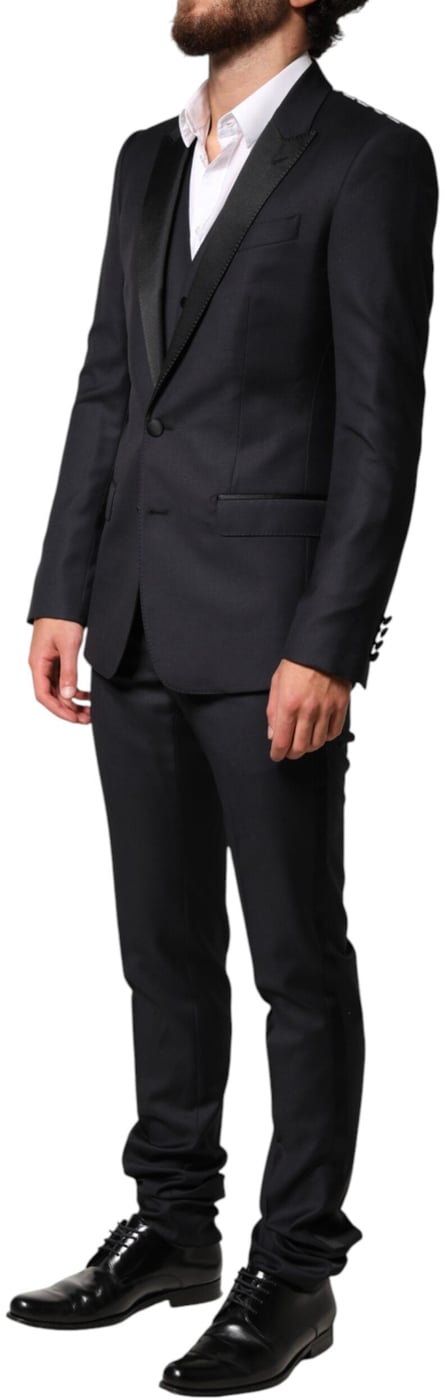 Dolce & Gabbana Blue Wool Single Breasted 3 Piece Men Suit