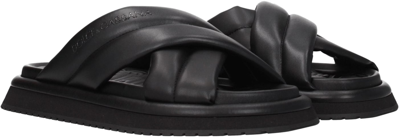 Dolce & Gabbana Black Leather Slippers