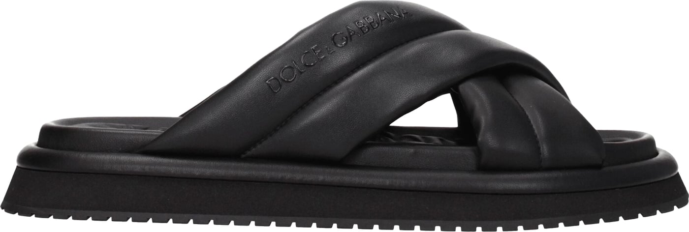 Dolce & Gabbana Black Leather Slippers