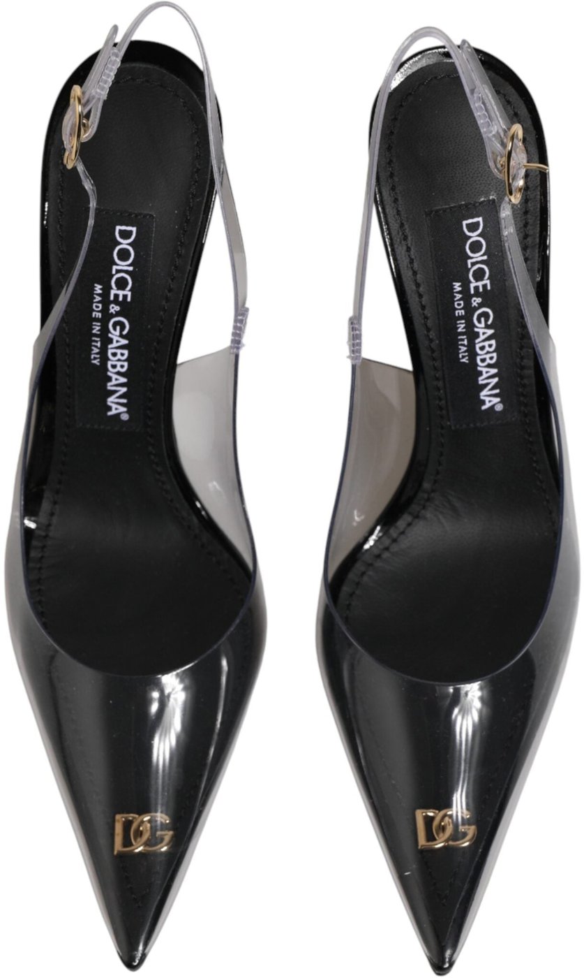 Dolce & Gabbana Black Leather Clear PVC Slingback Pumps Shoes