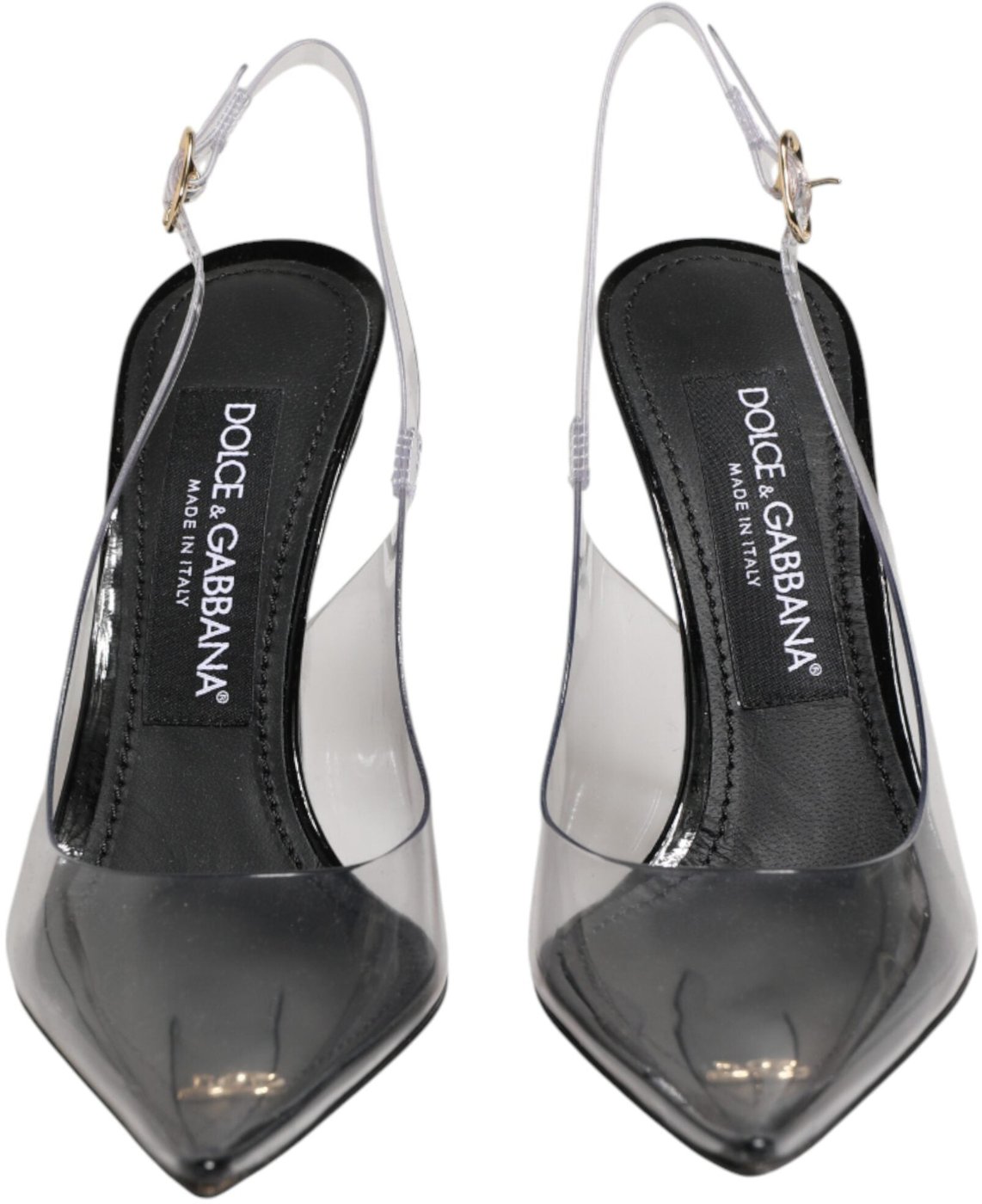 Dolce & Gabbana Black Leather Clear PVC Slingback Pumps Shoes