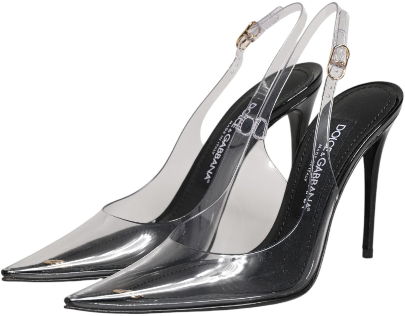 Dolce & Gabbana Black Leather Clear PVC Slingback Pumps Shoes