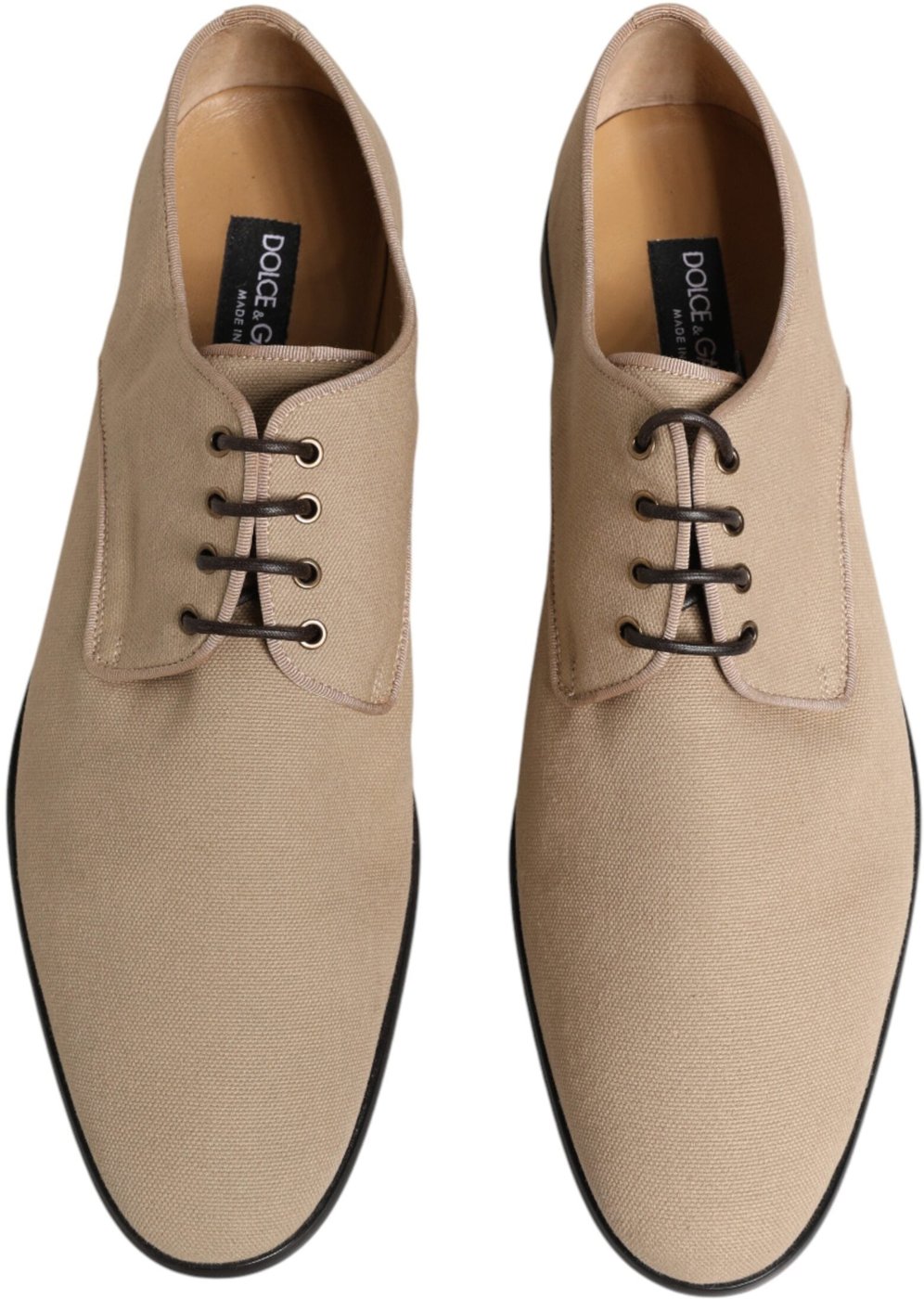 Dolce & Gabbana Beige Canvas Derby Lace Up Dress Men Shoes