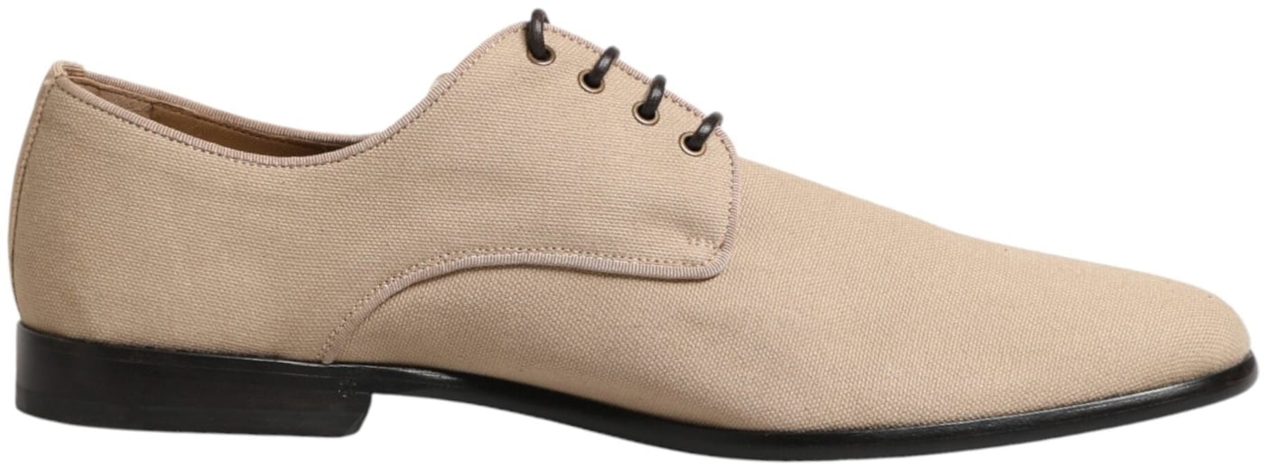 Dolce & Gabbana Beige Canvas Derby Lace Up Dress Men Shoes