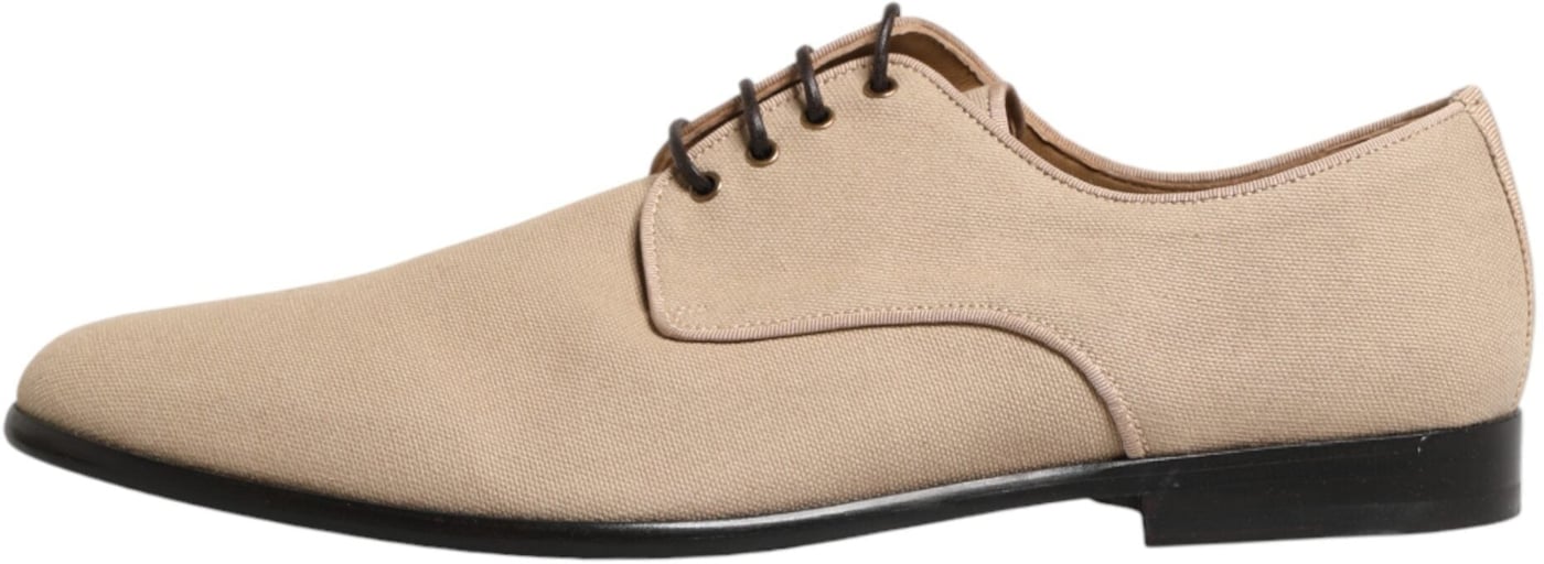 Dolce & Gabbana Beige Canvas Derby Lace Up Dress Men Shoes
