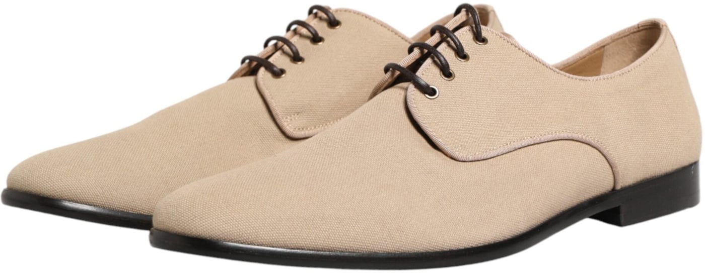 Dolce & Gabbana Beige Canvas Derby Lace Up Dress Men Shoes