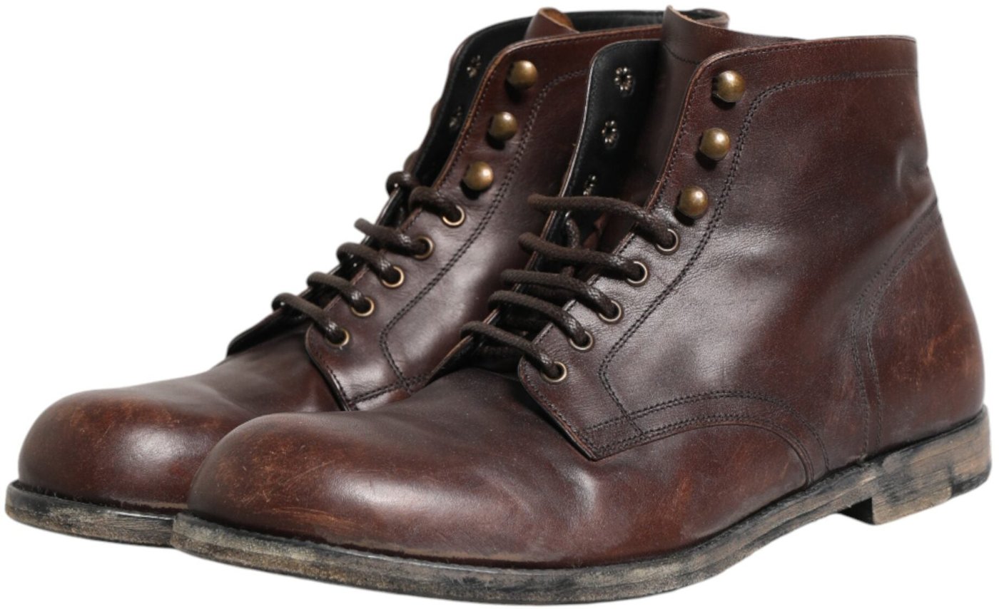 Dolce & Gabbana Brown Lace Up Short Ankle Boots Men Shoes