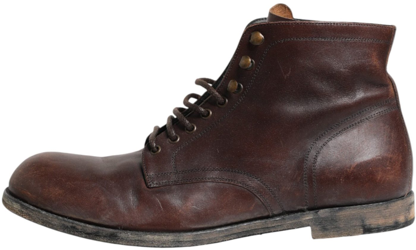 Dolce & Gabbana Brown Lace Up Short Ankle Boots Men Shoes