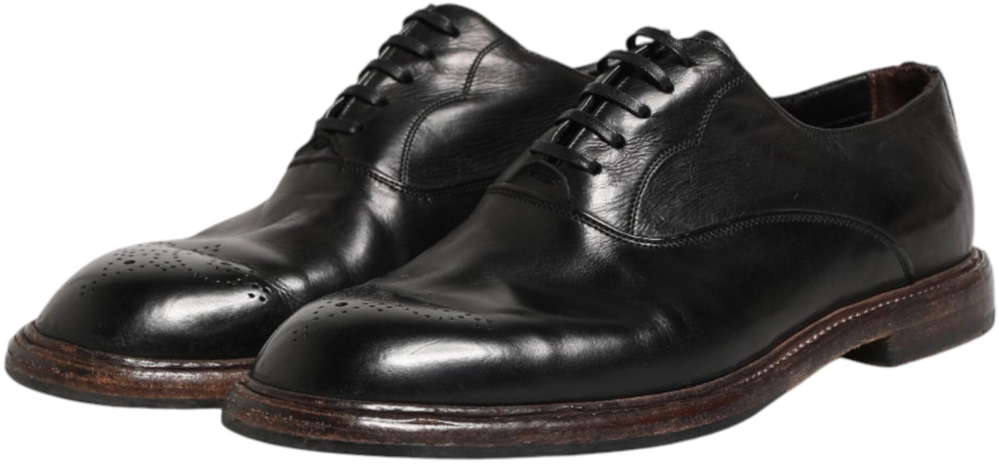 Dolce & Gabbana Black Calfskin Leather Oxford Dress Shoes