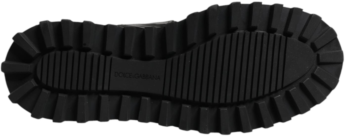 Dolce & Gabbana Black Leather DG Plaque Lace Up Boots Shoes