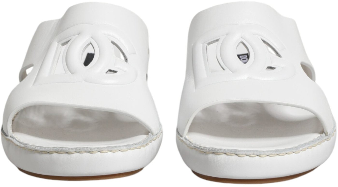 Dolce & Gabbana White DG Cutout Slides Slippers Flats Shoes