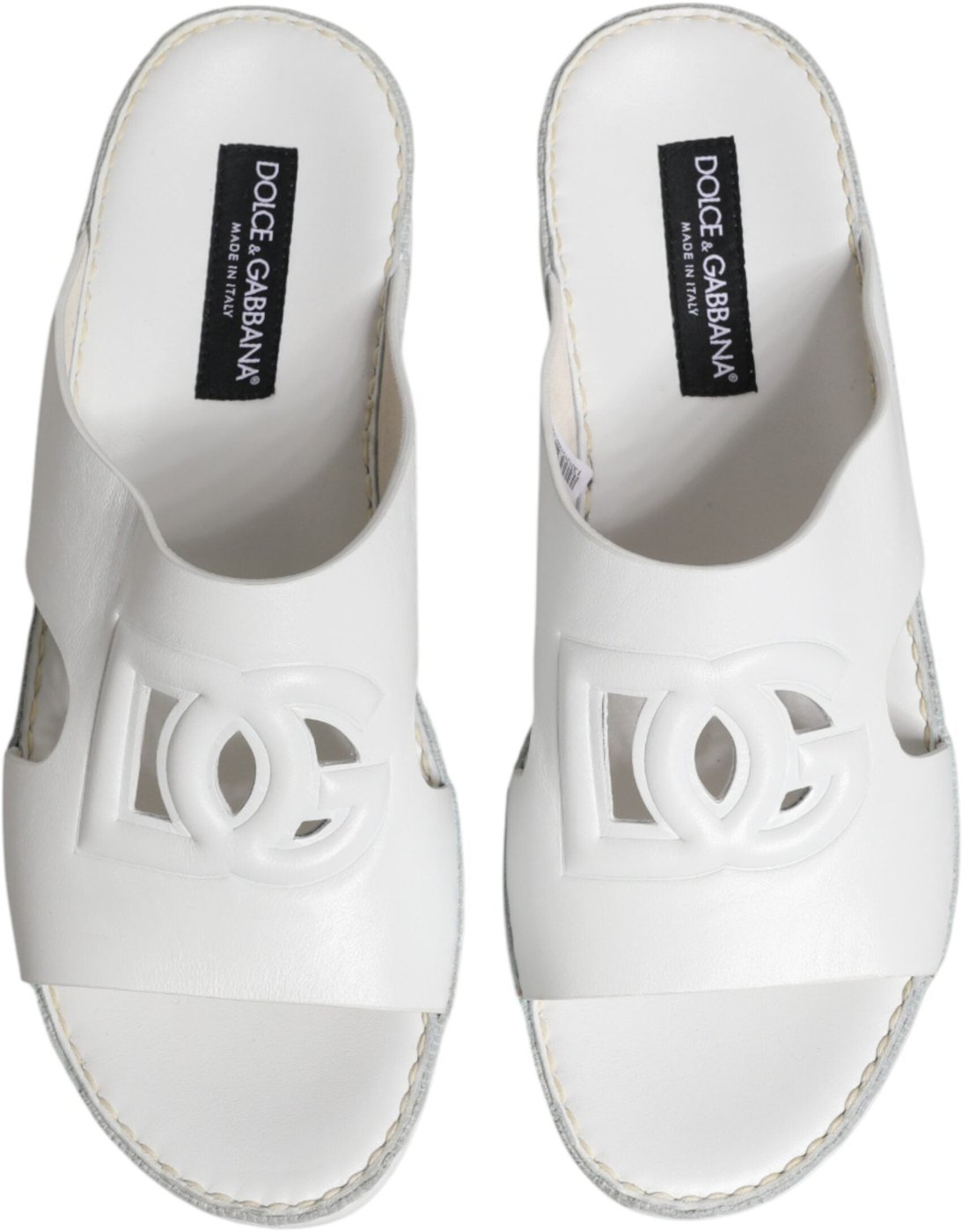 Dolce & Gabbana White DG Cutout Slides Slippers Flats Shoes