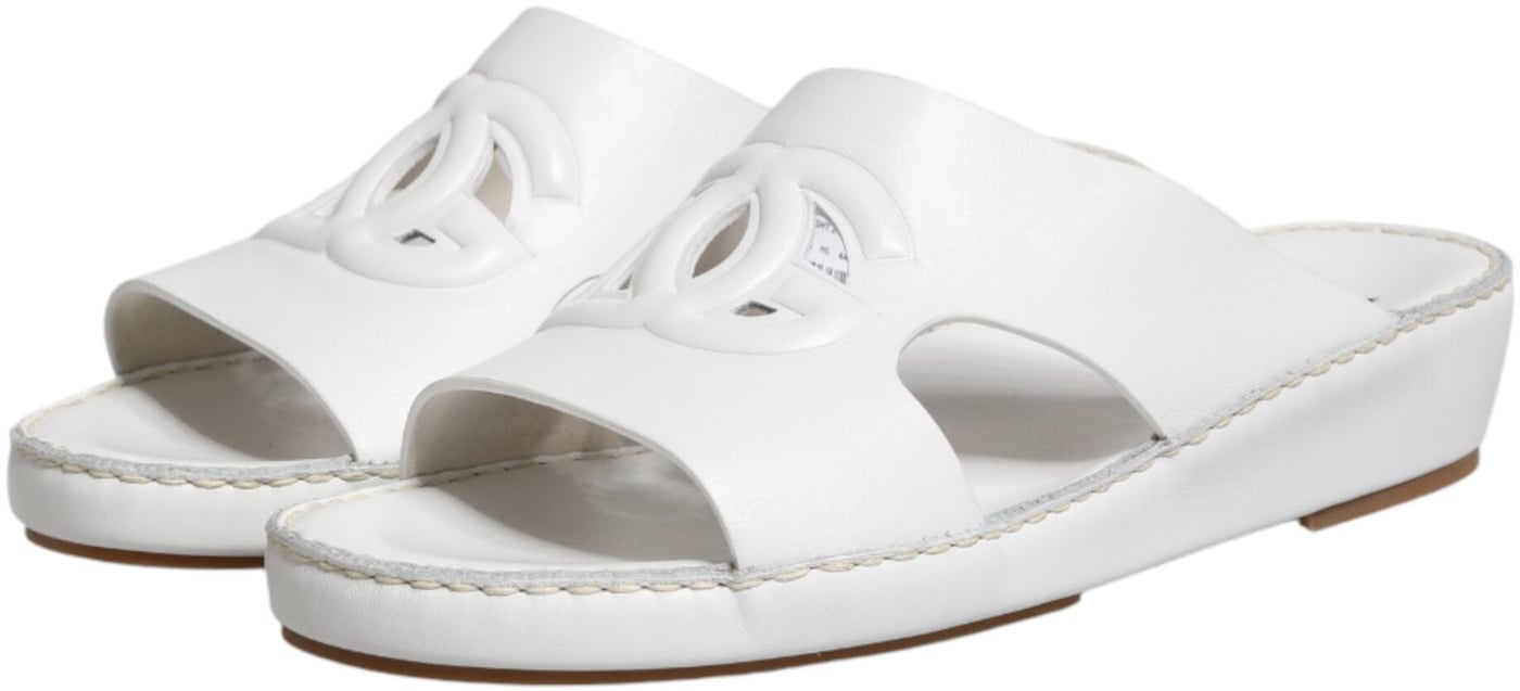 Dolce & Gabbana White DG Cutout Slides Slippers Flats Shoes