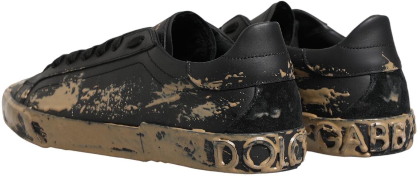 Dolce & Gabbana Black Portofino Mud Effect Low Top Sneakers Shoes