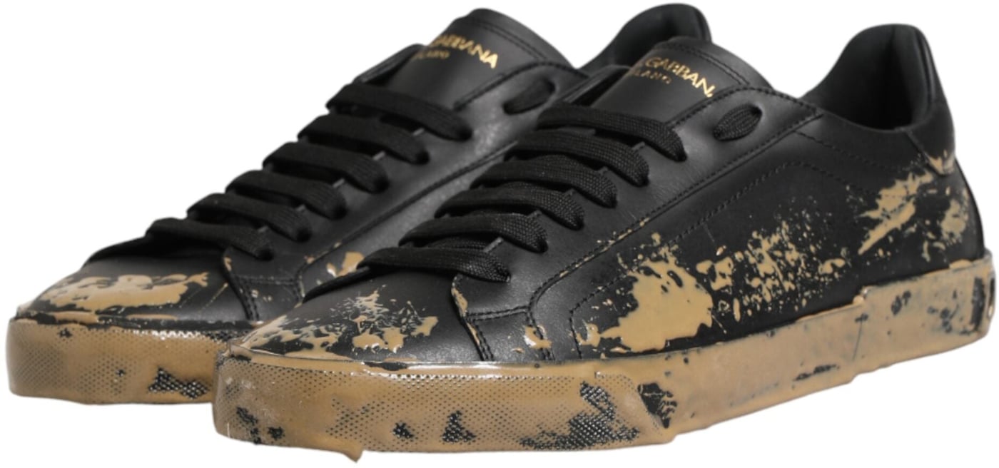 Dolce & Gabbana Black Portofino Mud Effect Low Top Sneakers Shoes