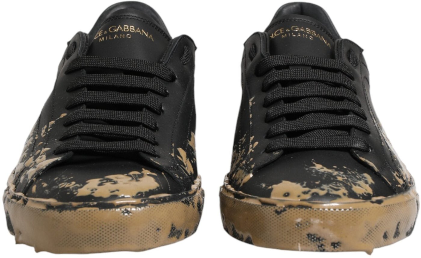 Dolce & Gabbana Black Portofino Mud Effect Low Top Sneakers Shoes