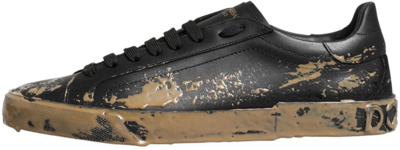 Dolce & Gabbana Black Portofino Mud Effect Low Top Sneakers Shoes