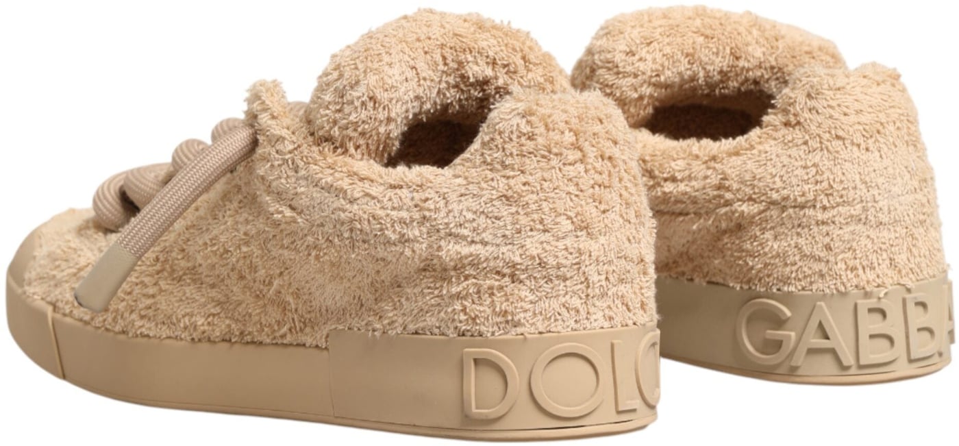 Dolce & Gabbana Shoes Beige Faux Shearling Low Top Sneakers