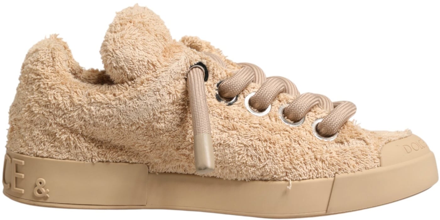 Dolce & Gabbana Shoes Beige Faux Shearling Low Top Sneakers