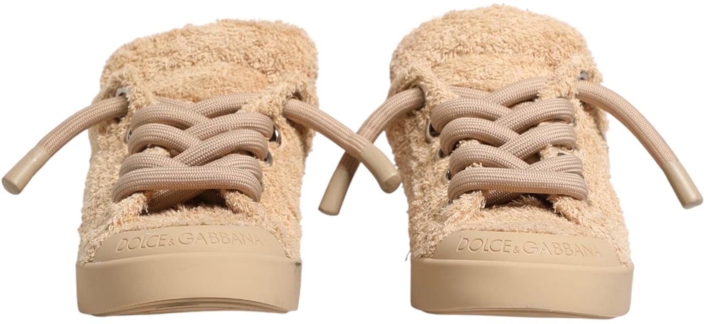 Dolce & Gabbana Shoes Beige Faux Shearling Low Top Sneakers