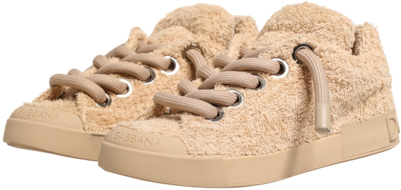 Dolce & Gabbana Shoes Beige Faux Shearling Low Top Sneakers