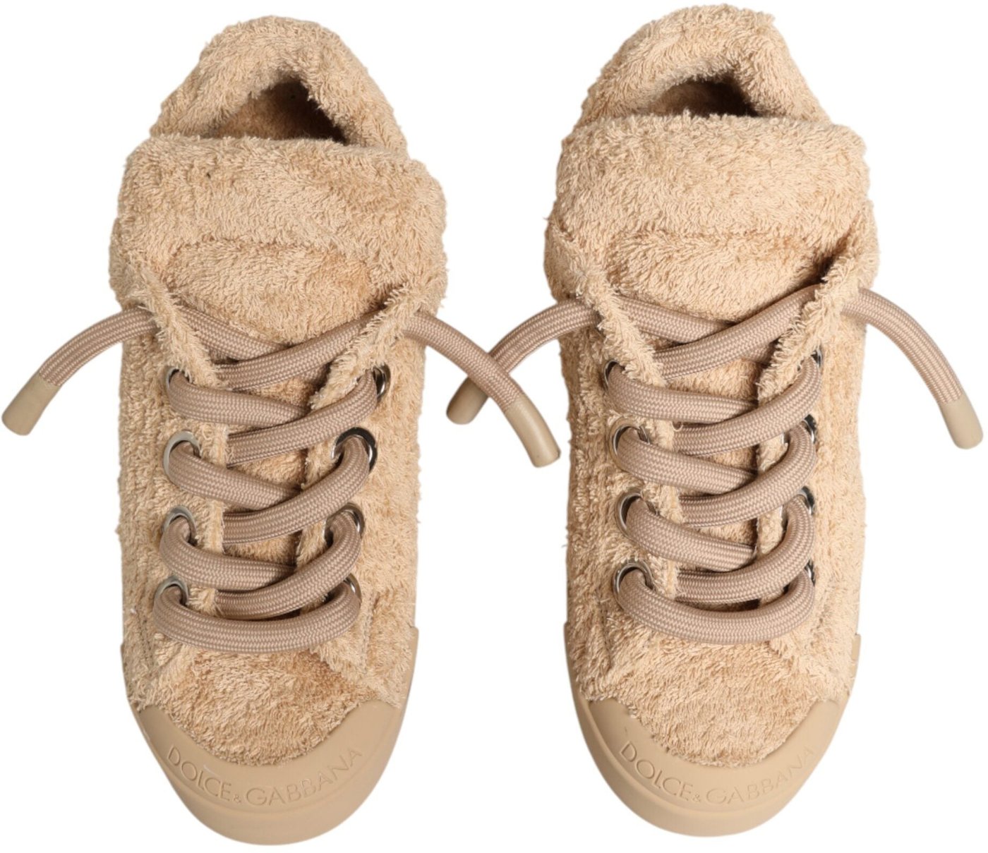 Dolce & Gabbana Shoes Beige Faux Shearling Low Top Sneakers