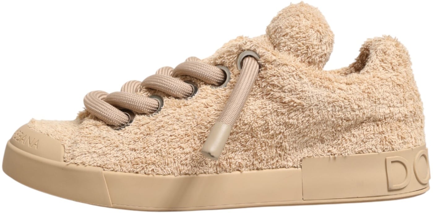 Dolce & Gabbana Shoes Beige Faux Shearling Low Top Sneakers