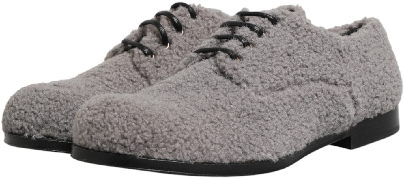Dolce & Gabbana Gray Fleece Lace Up Men Derby Dress Shoes