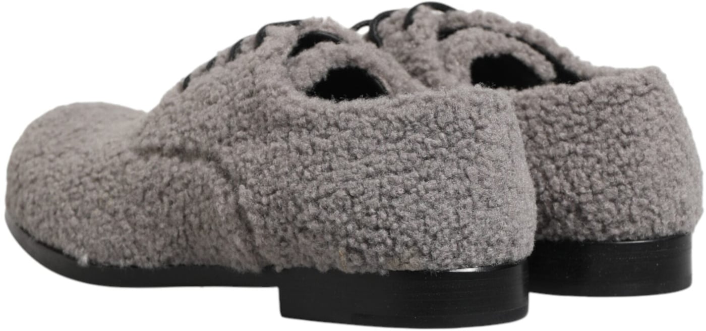 Dolce & Gabbana Gray Fleece Lace Up Men Derby Dress Shoes