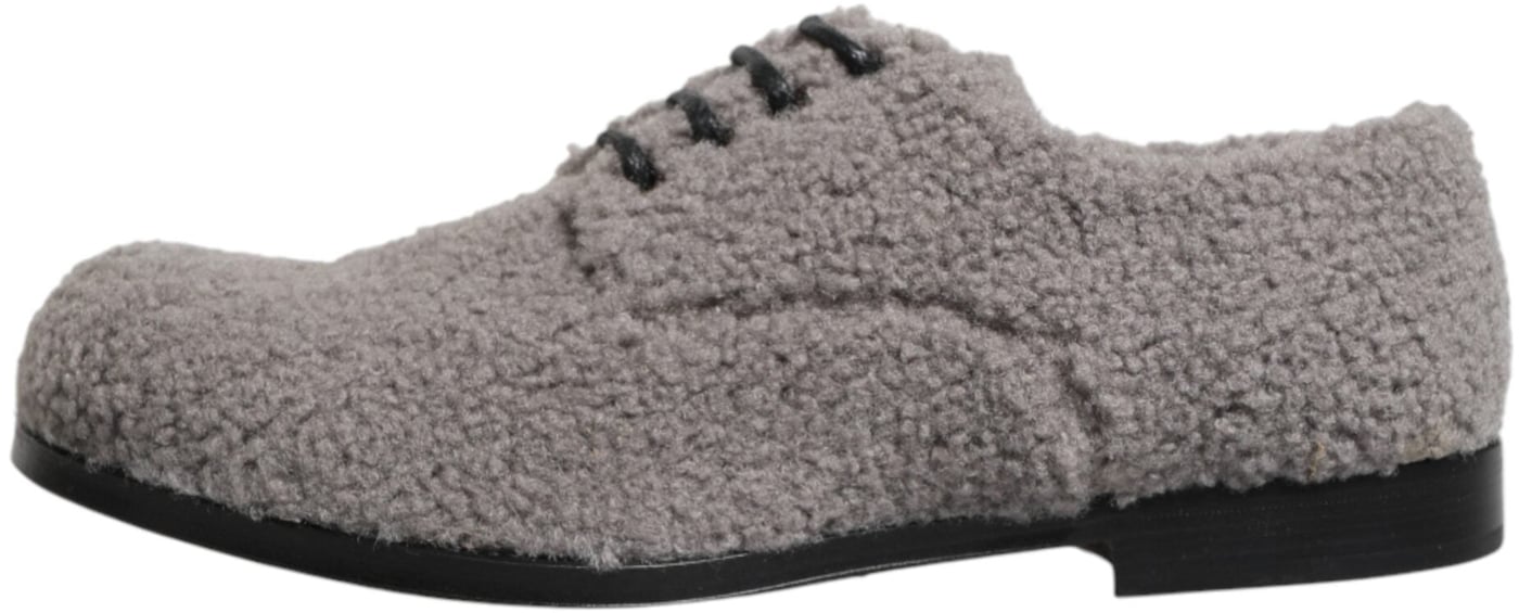 Dolce & Gabbana Gray Fleece Lace Up Men Derby Dress Shoes