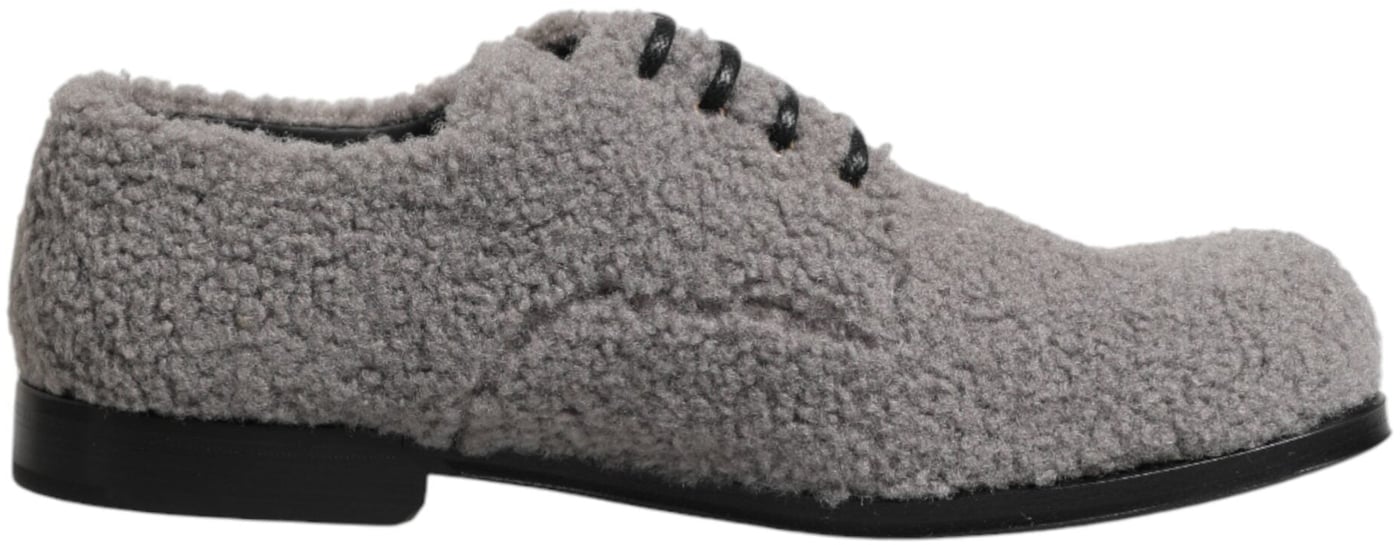 Dolce & Gabbana Gray Fleece Lace Up Men Derby Dress Shoes