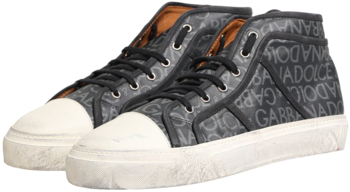Dolce & Gabbana Black White Canvas Logo Mid Top Sneakers Shoes