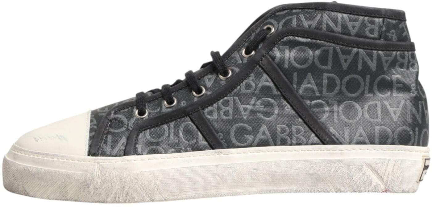 Dolce & Gabbana Black White Canvas Logo Mid Top Sneakers Shoes