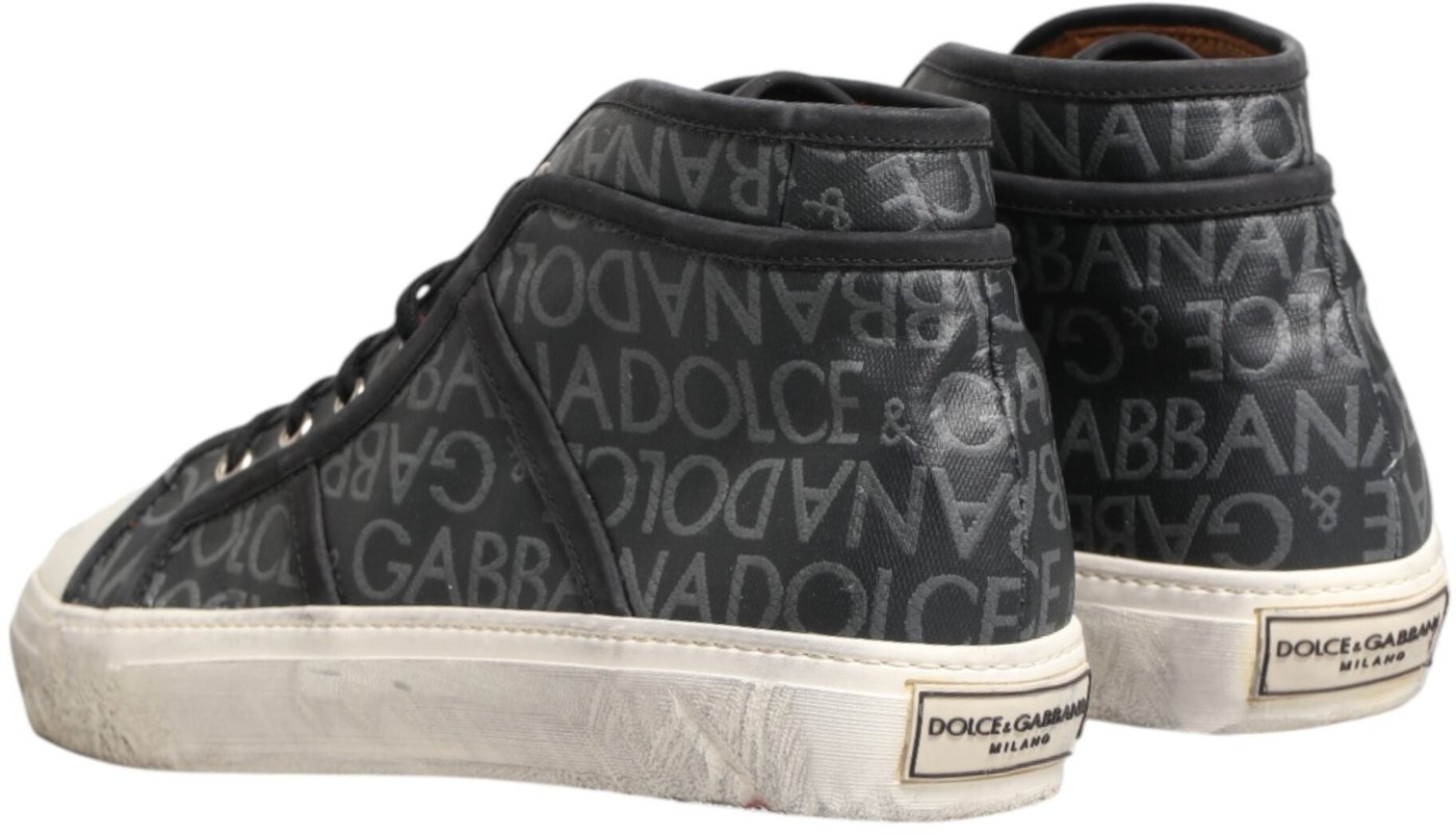 Dolce & Gabbana Black White Canvas Logo Mid Top Sneakers Shoes