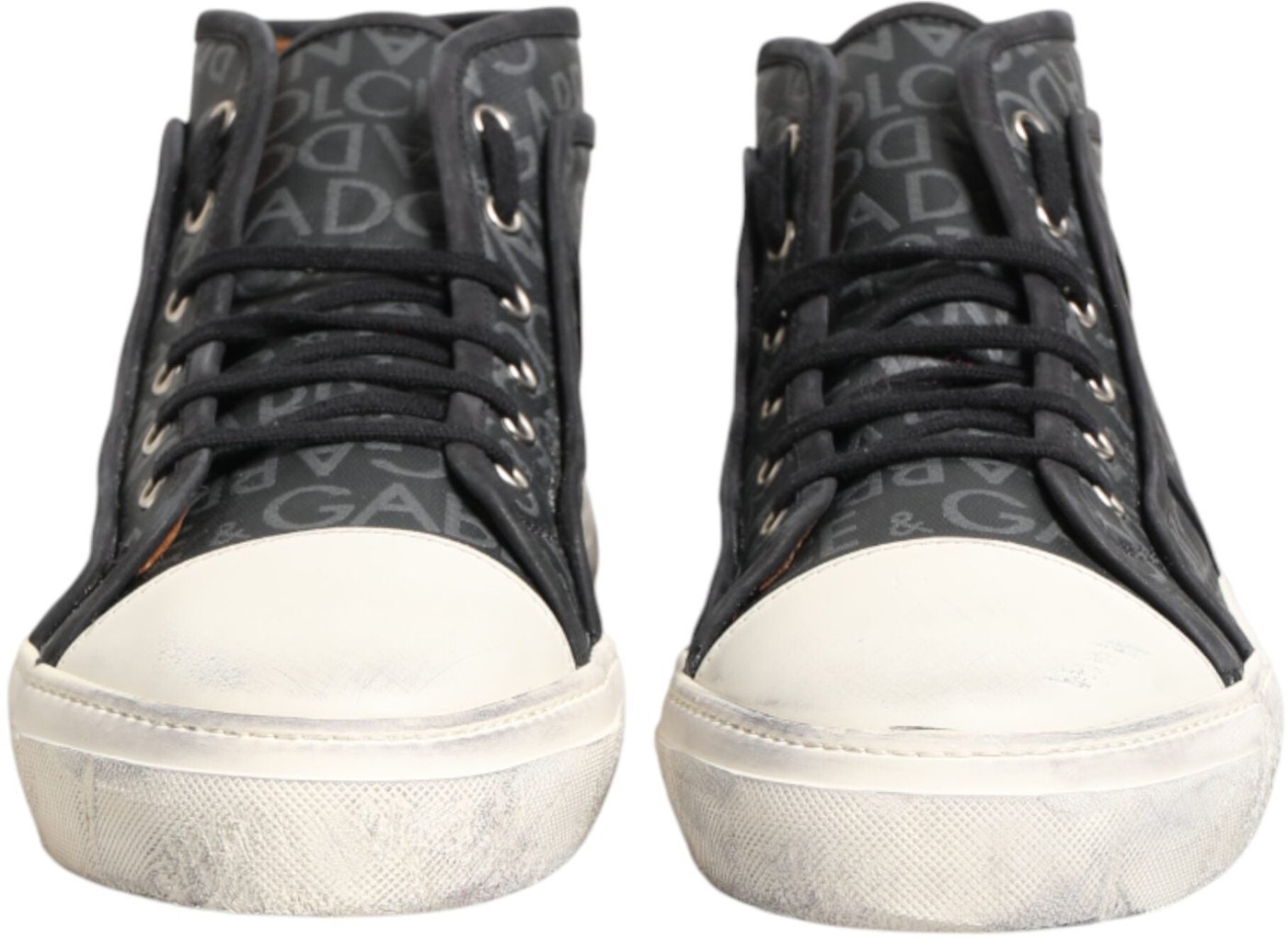 Dolce & Gabbana Black White Canvas Logo Mid Top Sneakers Shoes