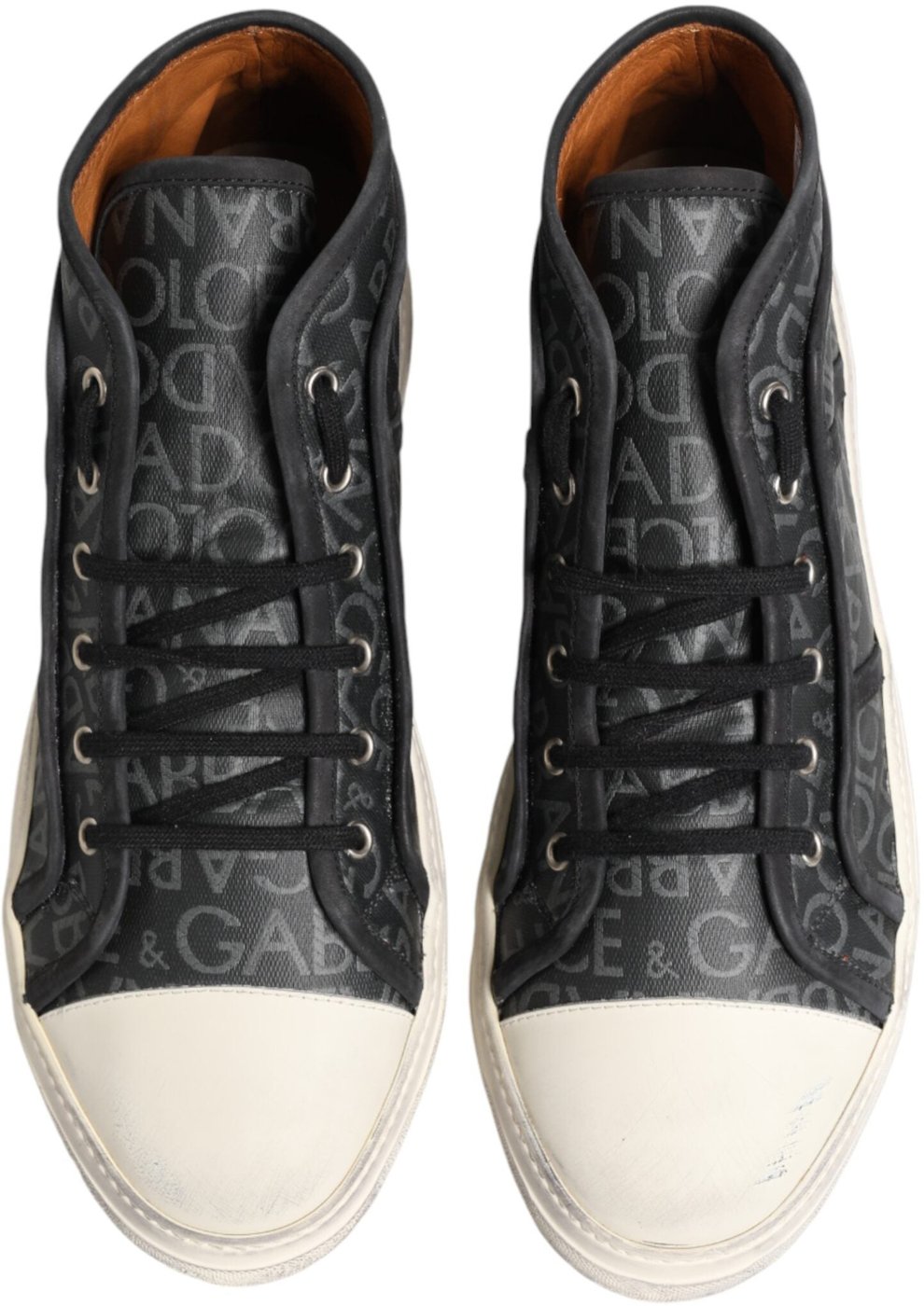 Dolce & Gabbana Black White Canvas Logo Mid Top Sneakers Shoes