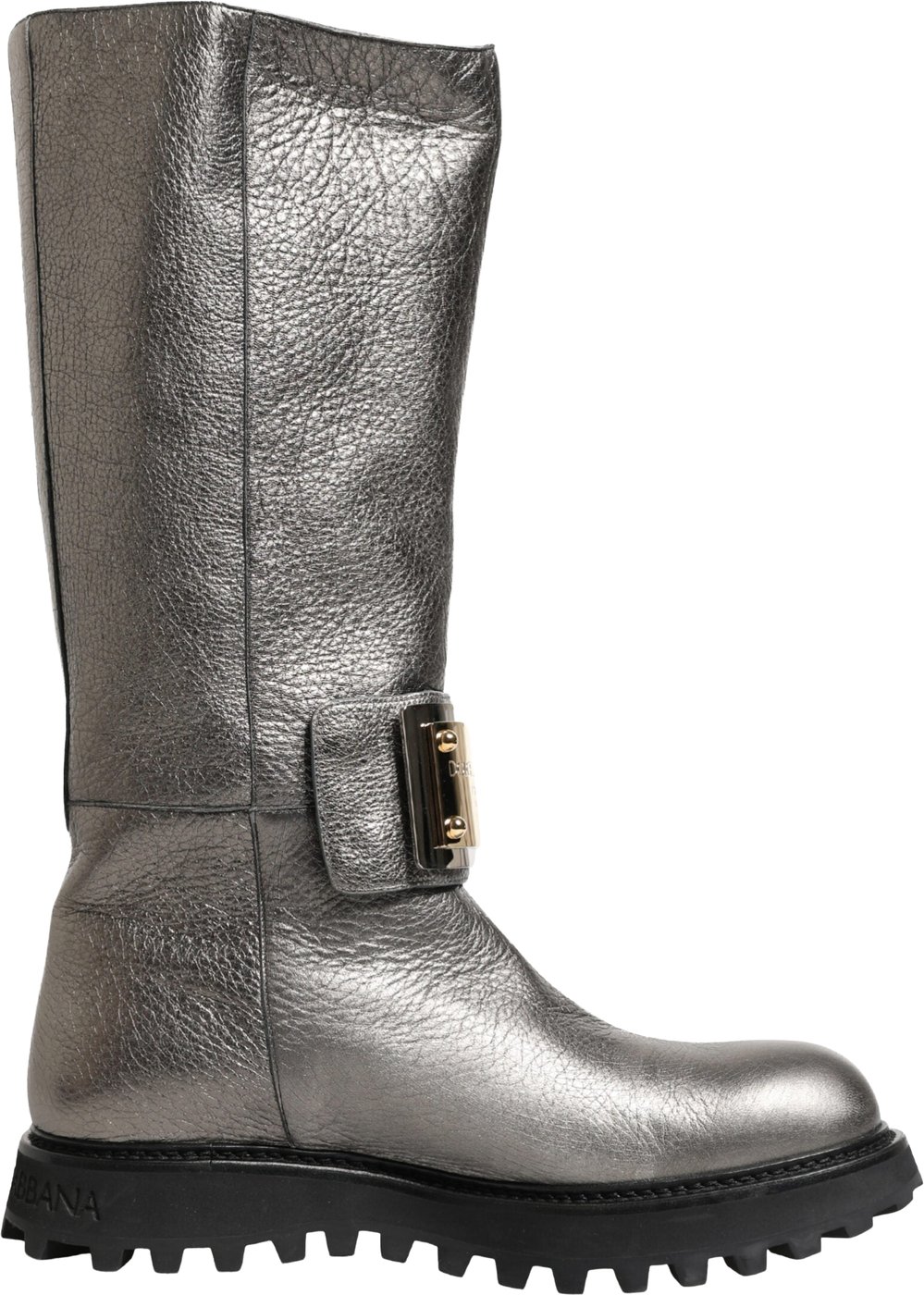 Dolce & Gabbana Metallic Silver Leather Mid Calf Boots Shoes
