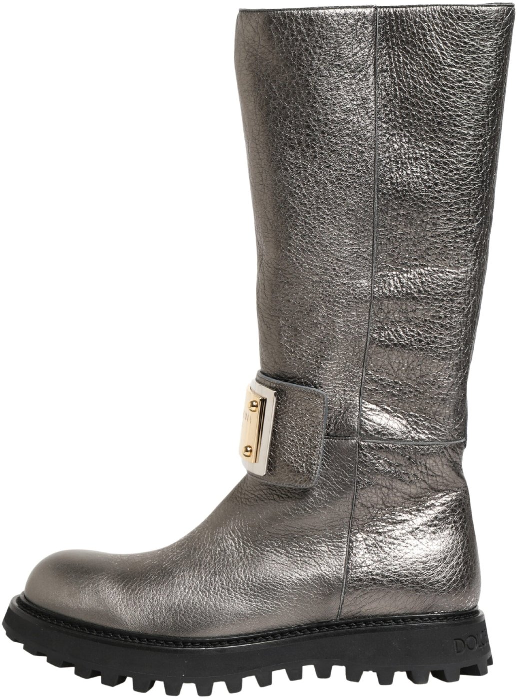 Dolce & Gabbana Metallic Silver Leather Mid Calf Boots Shoes