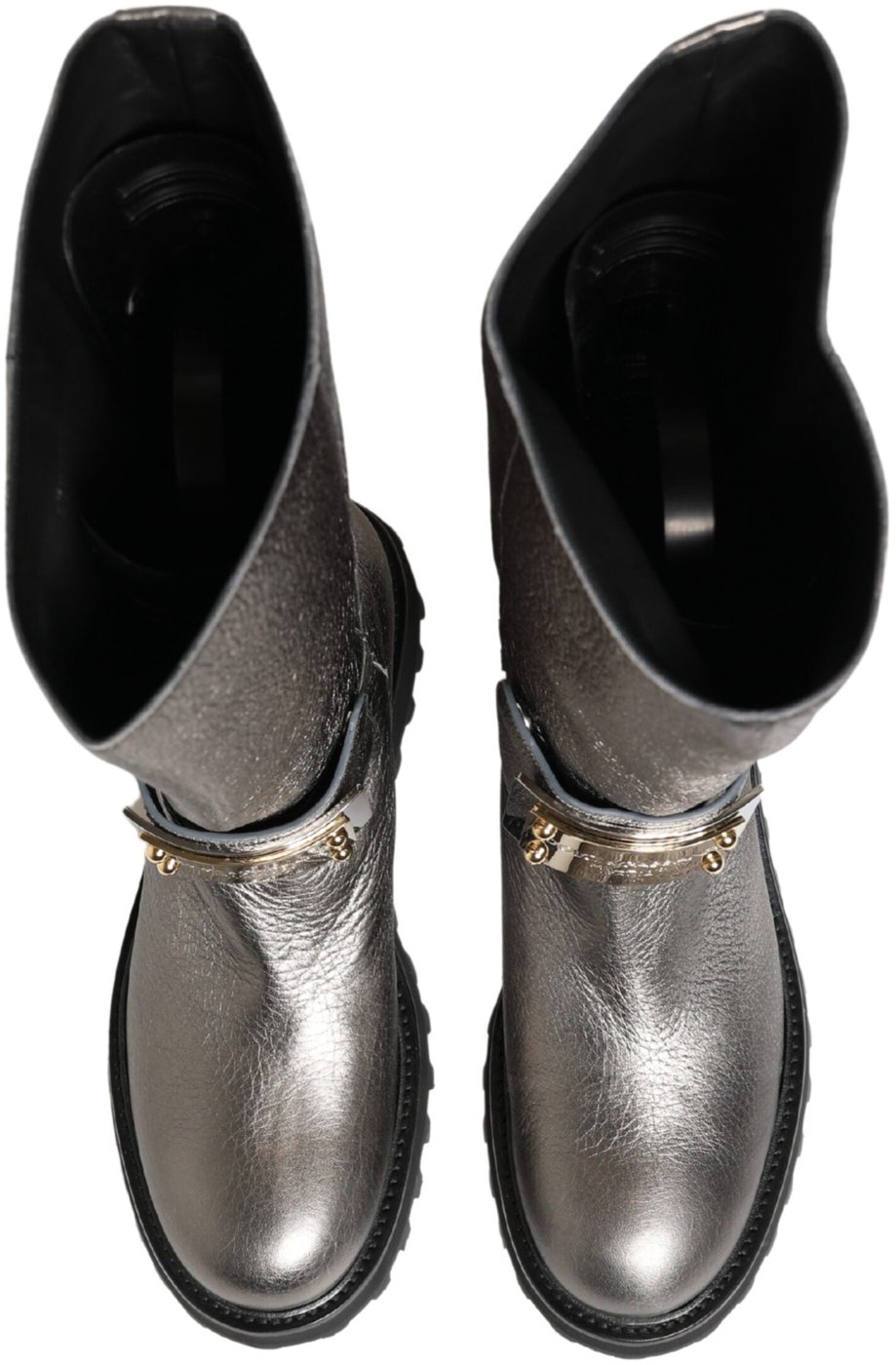 Dolce & Gabbana Metallic Silver Leather Mid Calf Boots Shoes