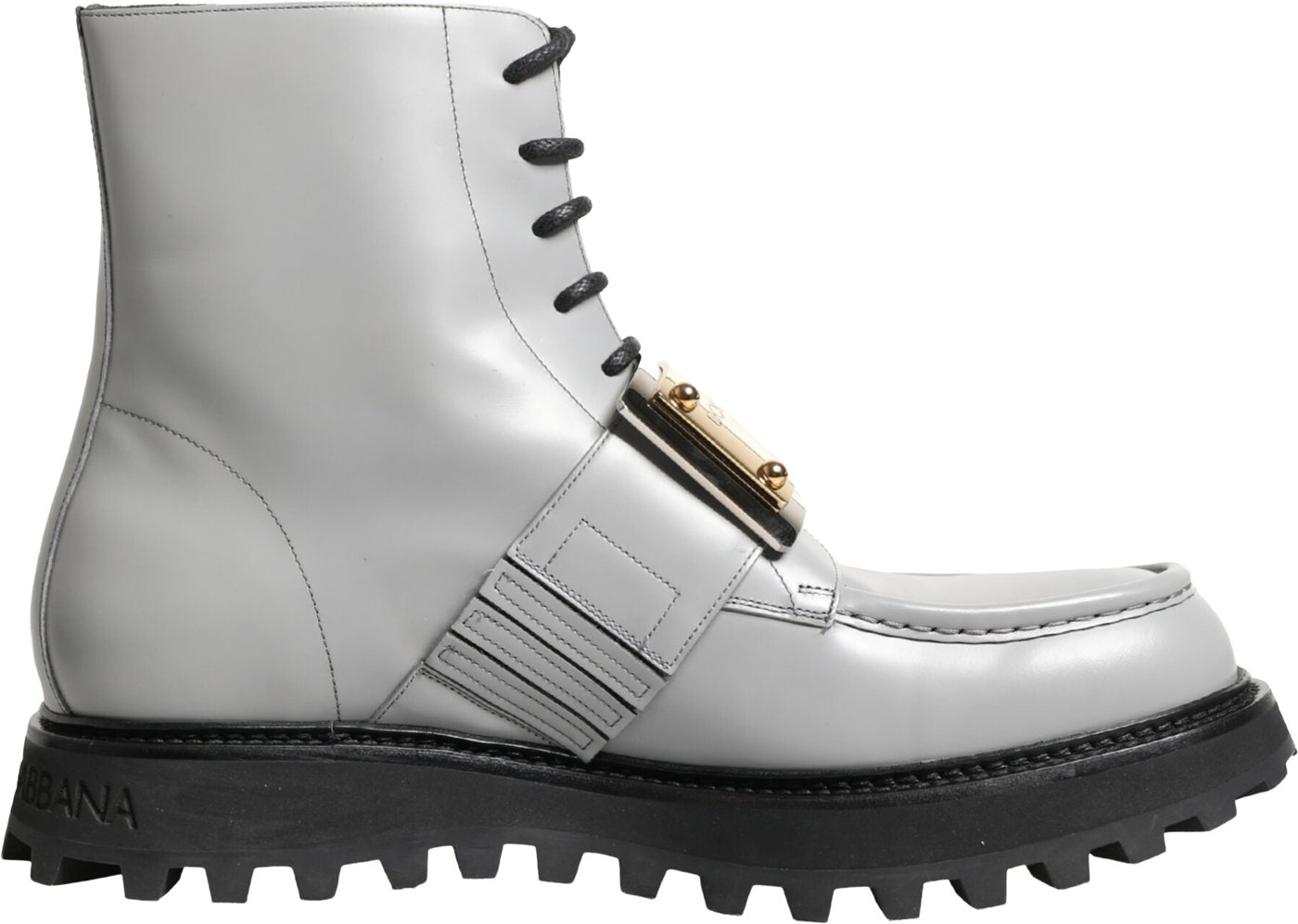 Dolce & Gabbana Gray Leather Logo Plaque Ankle Boots Shoes