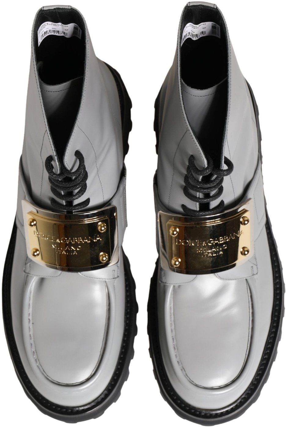 Dolce & Gabbana Gray Leather Logo Plaque Ankle Boots Shoes