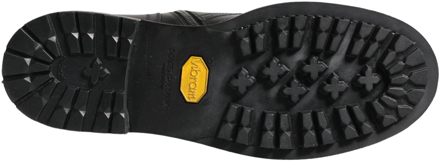 Dolce & Gabbana Black Leather Belted Buckle Combat Boots Shoes