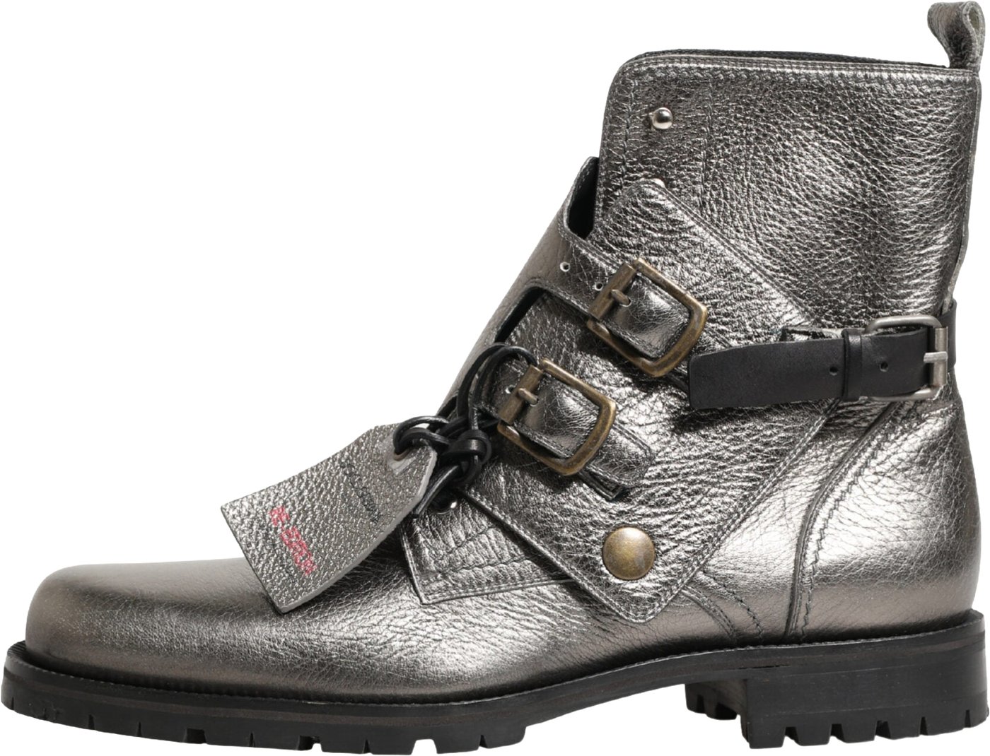 Dolce & Gabbana Metallic Silver Leather Buckle Ankle Boots Shoes