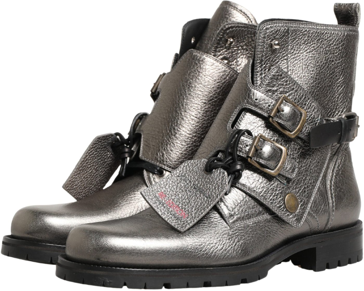 Dolce & Gabbana Metallic Silver Leather Buckle Ankle Boots Shoes