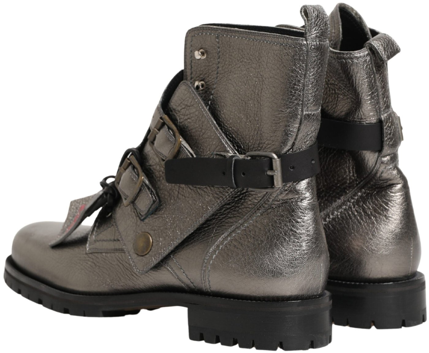 Dolce & Gabbana Metallic Silver Leather Buckle Ankle Boots Shoes